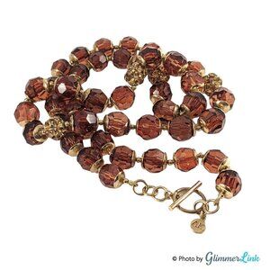 Anne Klein Brown & Gold Tone Cathedral & Rhinestone Beads Necklace